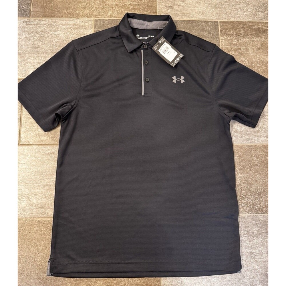 Under Armour Men’s Tech Polo Shirt Medium Black Gray Logo Loose Fit NWT